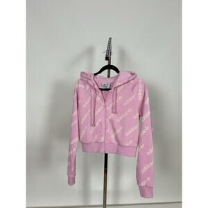Adidas Original Logo Pink Zip Cropped Hoodie Small